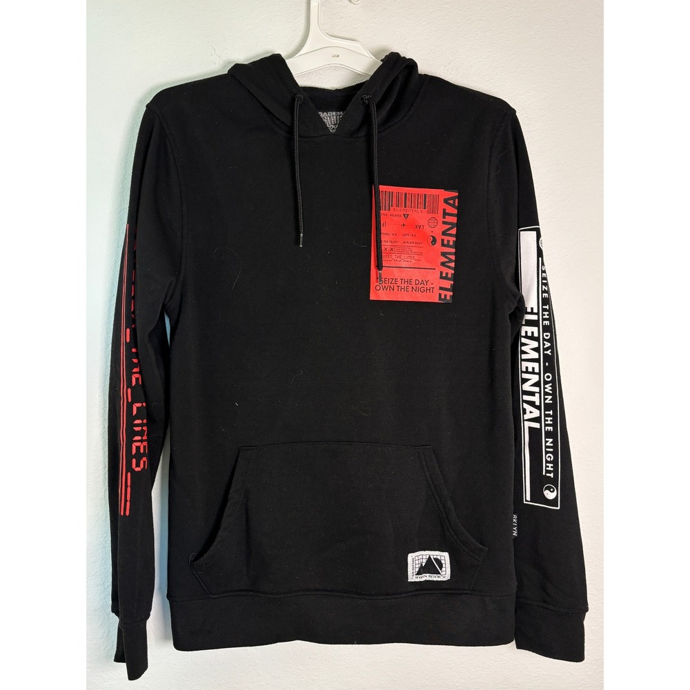 Brooklyn Cloth Mens Elemental Graphic Hoodie Black Red Streetwear Pullover Small